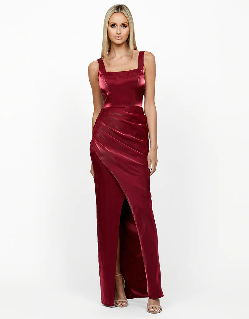 open lace back dress Bariano Minka Squared Neck Draped Gown – Hazard Clothing & Shoes